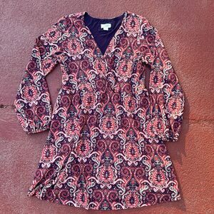 Maeve Anthropologie L Faux Wrap Knit Dress Fit Flare Lined Red Knee Lngth